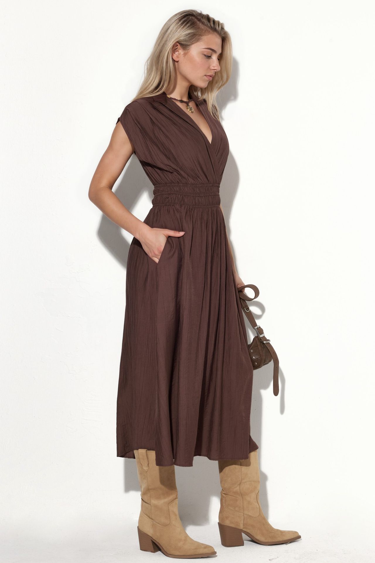 BUSEM Textured V-Neck Midi Dress 2