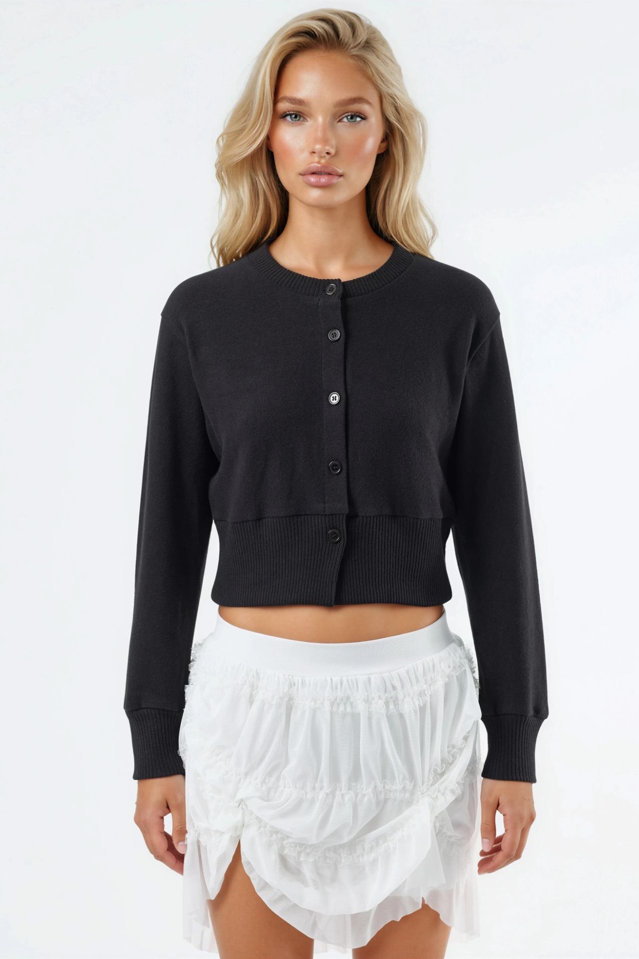 BUSEM Casual Crew Neck Buttoned Crop Jacket 7
