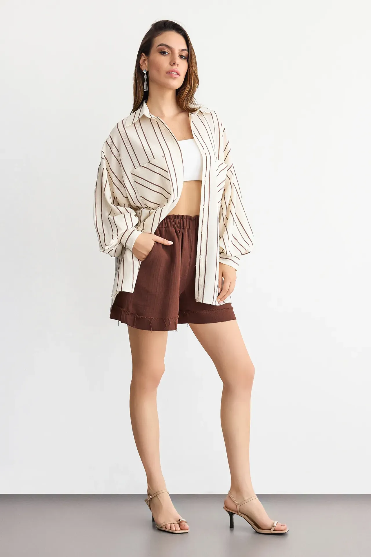 Striped Long-Sleeve Shirt with Shirt Collar and Pocket