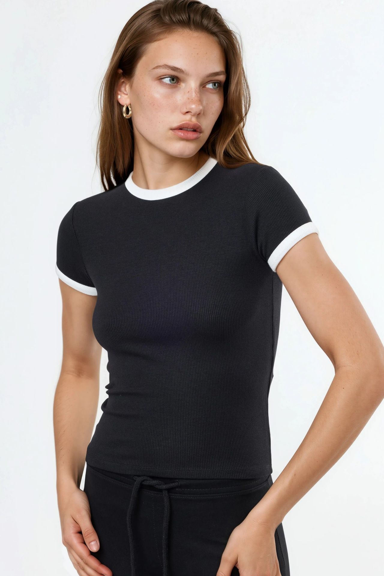 BUSEM Ribbed Crew Neck Short Sleeve T-Shirt 2
