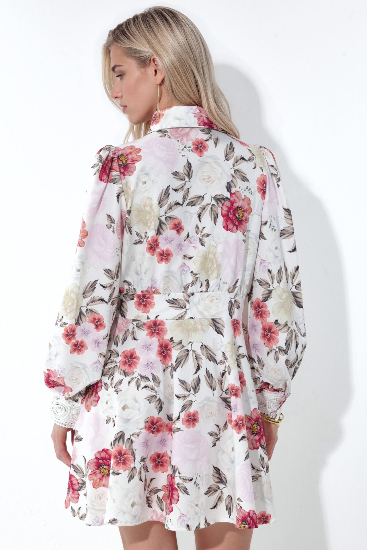 MSN Floral mini shirt dress with lace detail 3