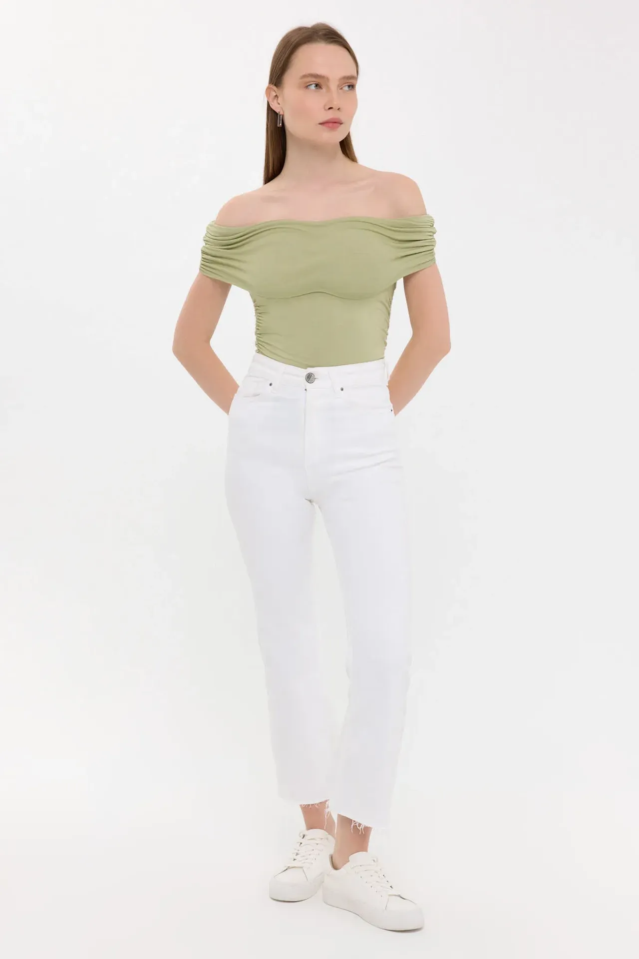 Off-Shoulder Ruched Bodycon Top