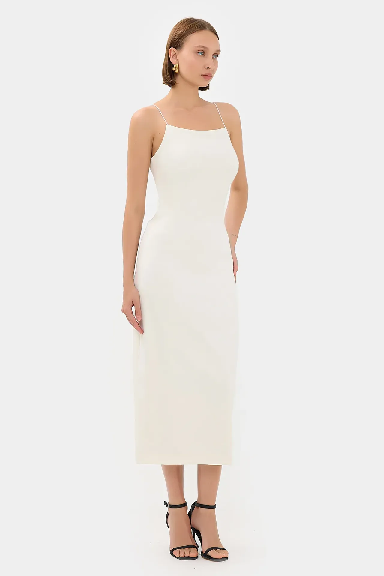 Solid Spaghetti-Strap Midi Dress with Slit