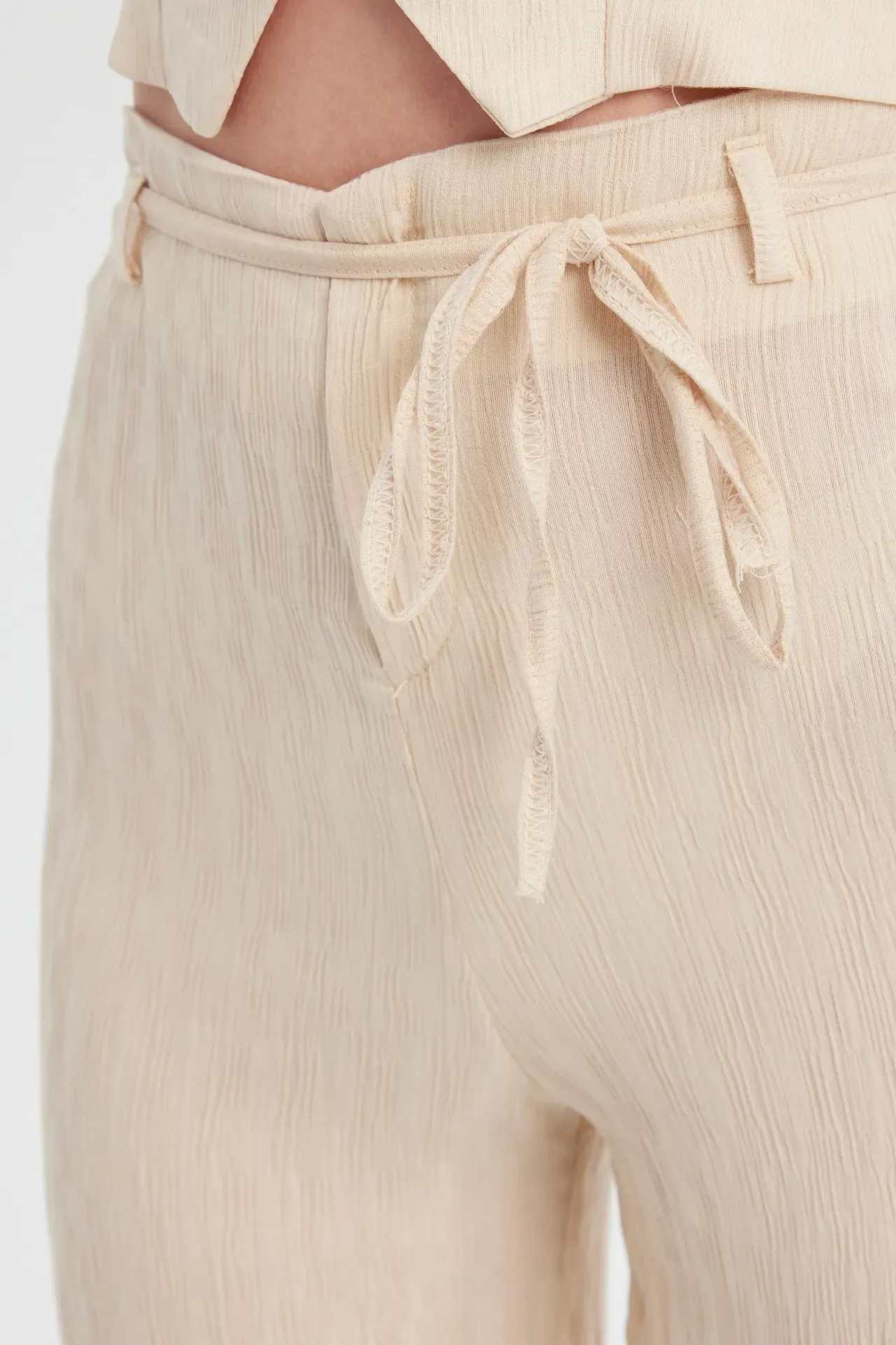 Woven Straight Leg Trousers with Belt Detail