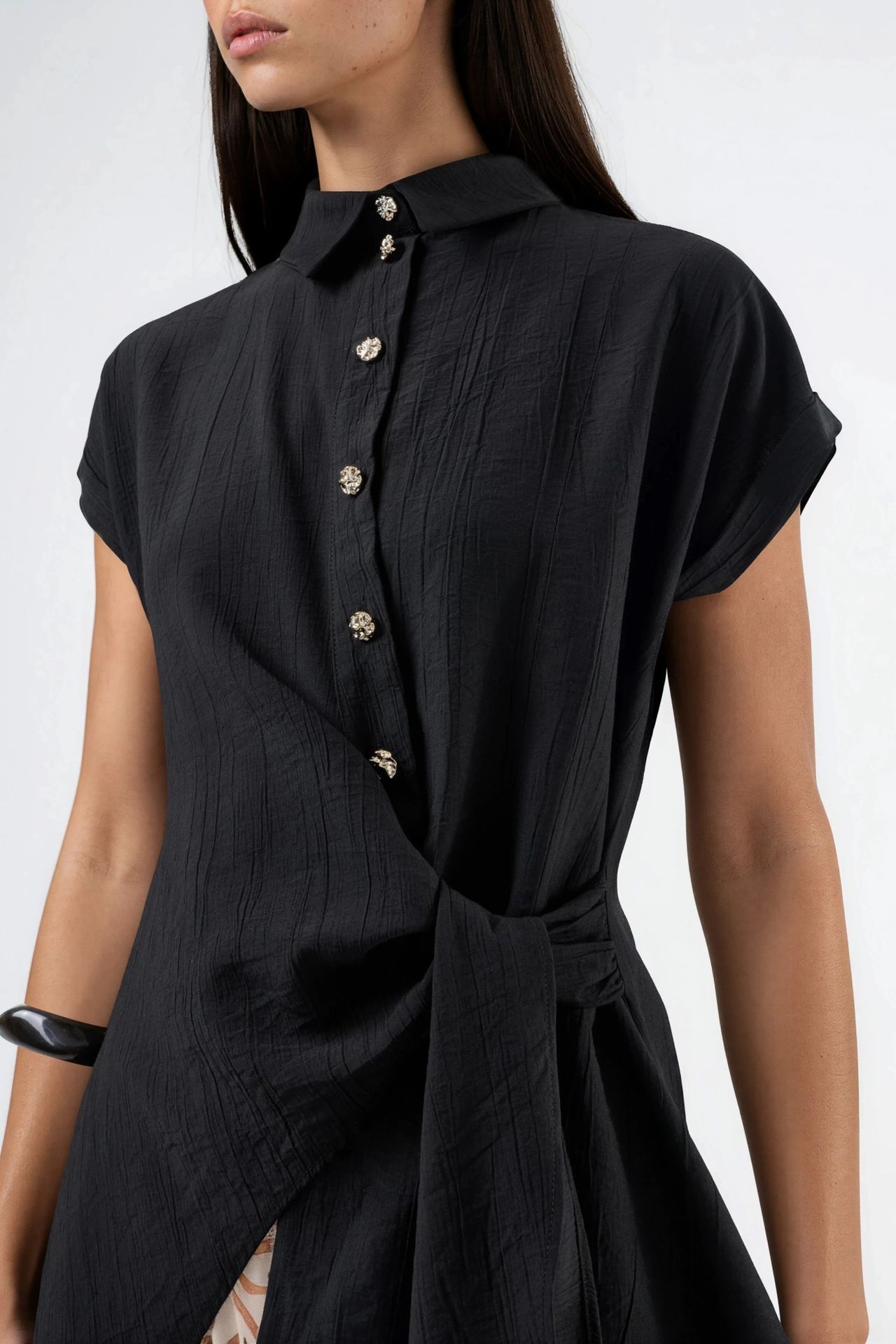 BUSEM Textured Woven Blouse with Tie Detail 5