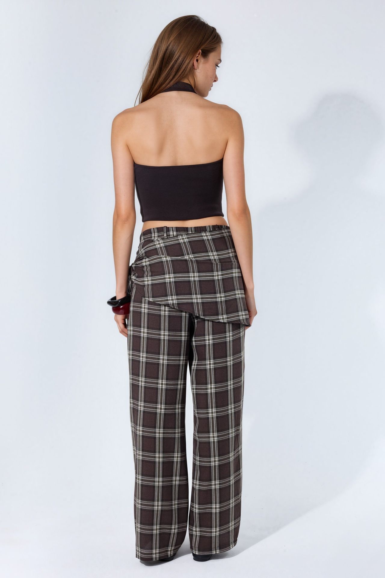 High-Waist Plaid Wide-Leg Trousers 4