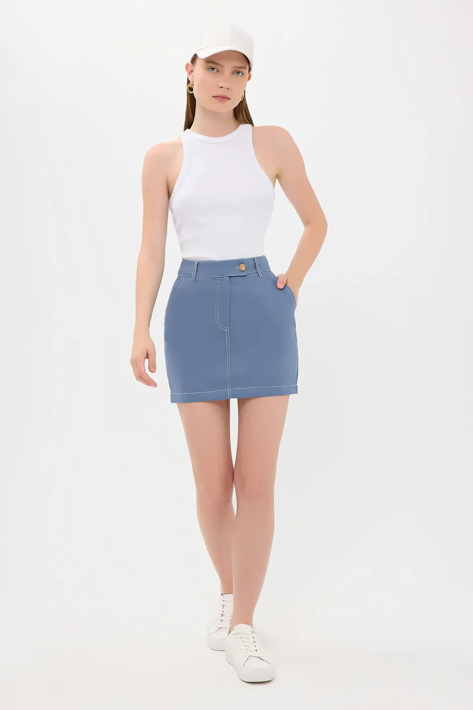 High Waist Stitch Detail Mini Skirt