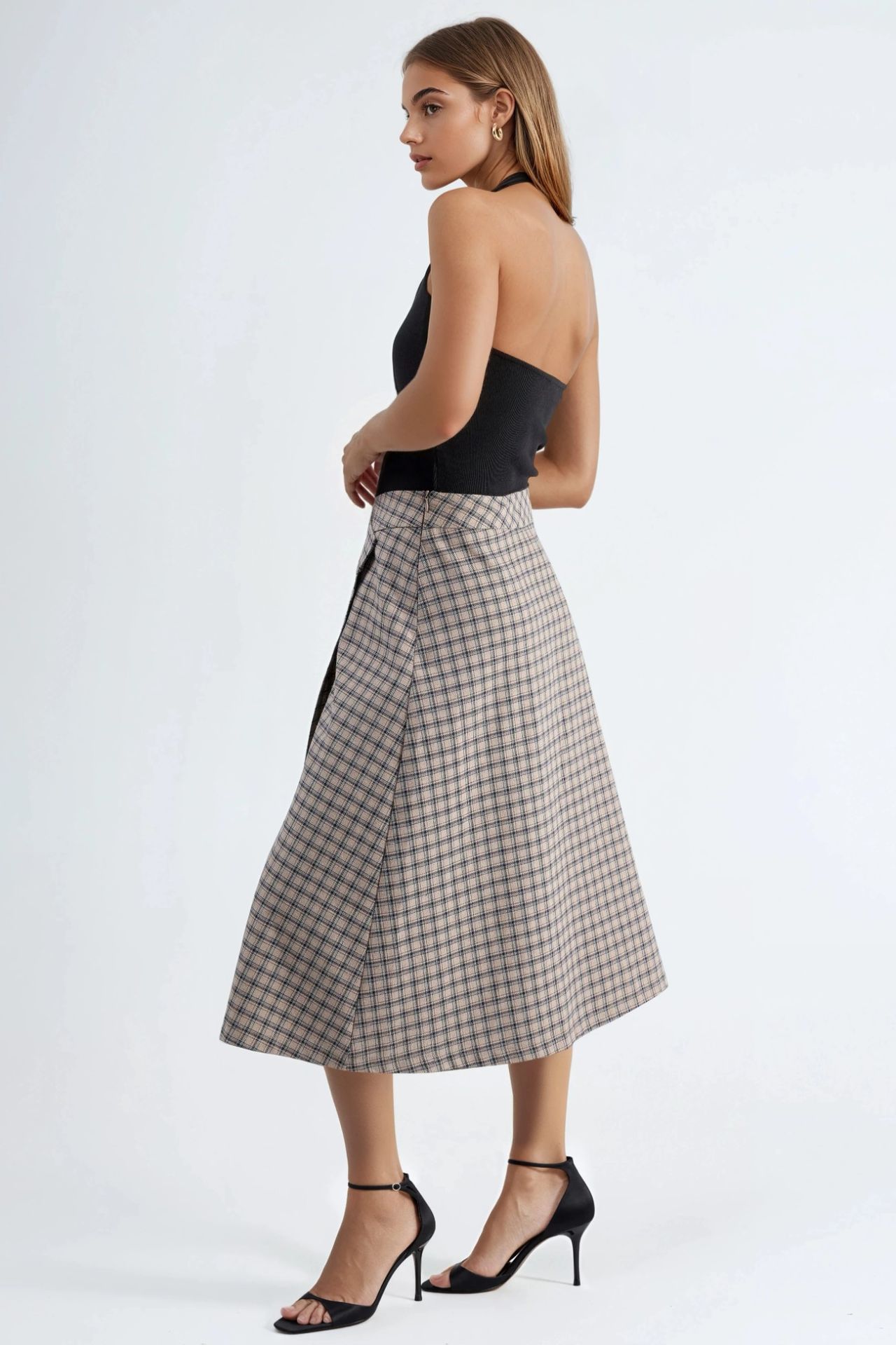 High Waist Plaid Midi Skirt 3