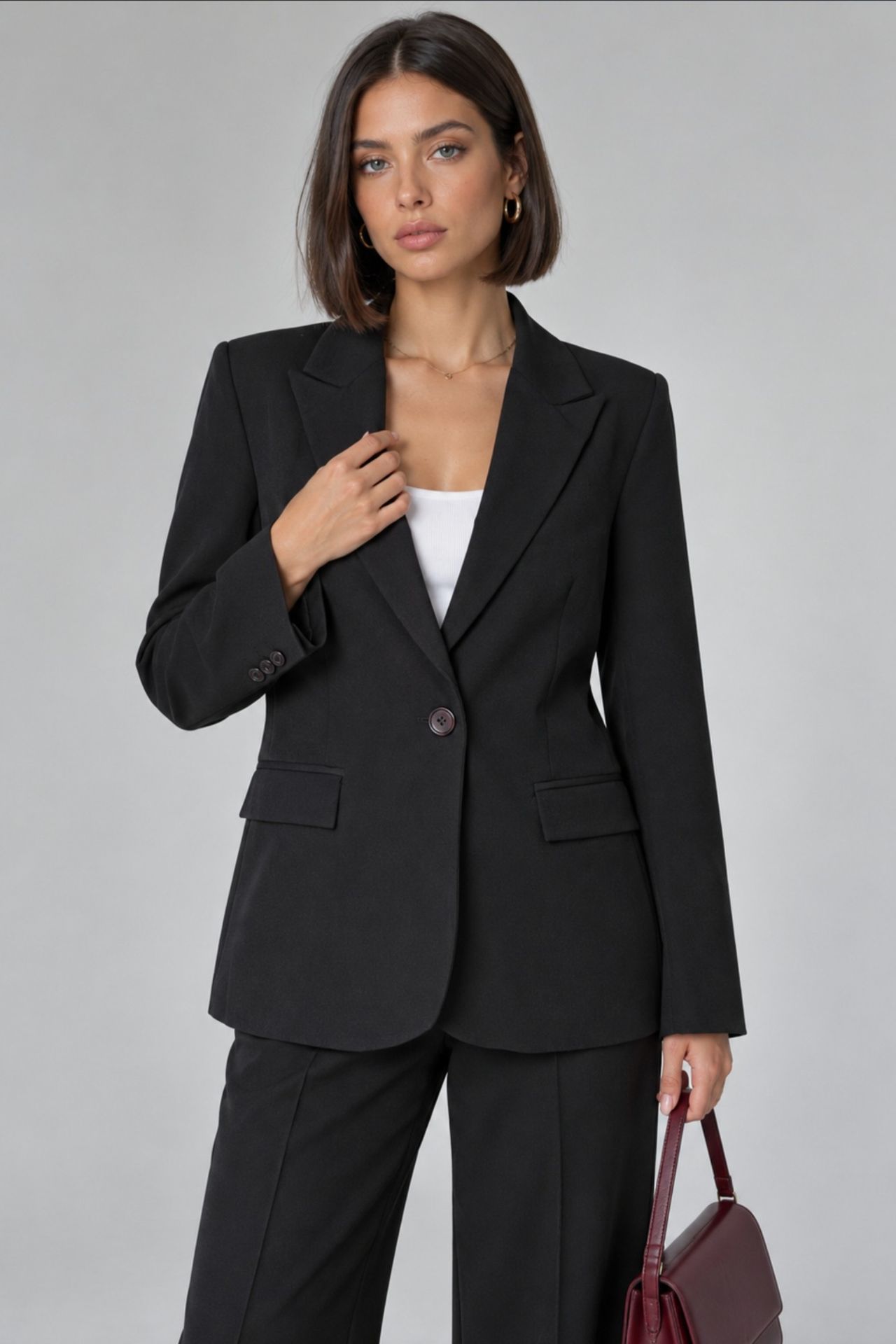 Single-Button Blazer and Pants Suit Set 2