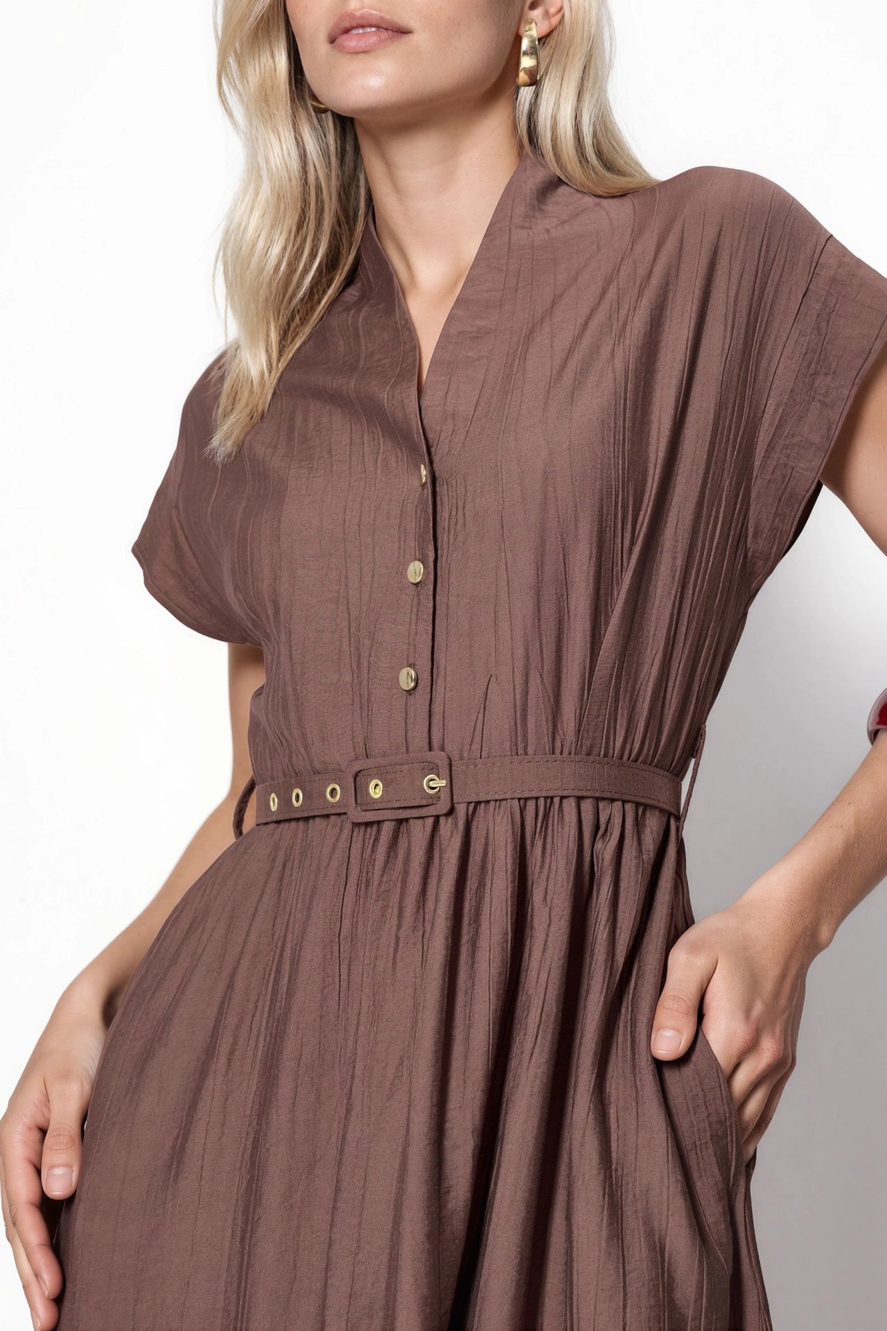 BUSEM Textured Belted Maxi Dress