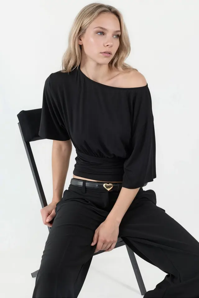Asymmetrical Neck Soft Knit Blouse
