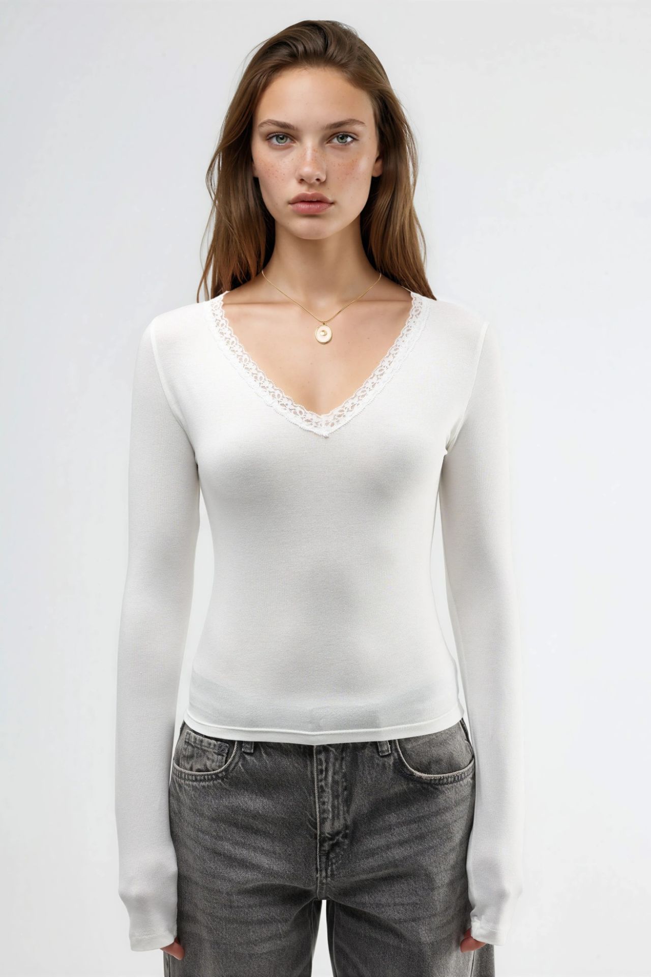 BUSEM V-Neck Long Sleeve Blouse with Lace Detail 6