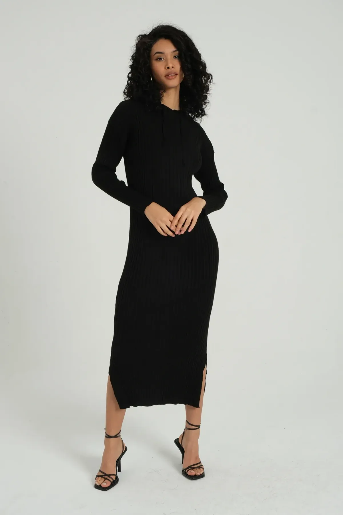 Ribbed Long Sleeve Maxi Dress with a Hoodie