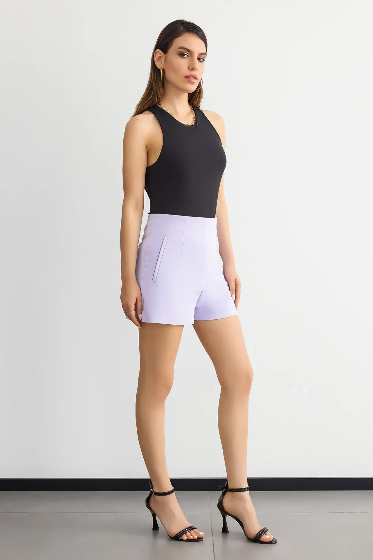 High-Waist Woven Shorts with Pocket Detail