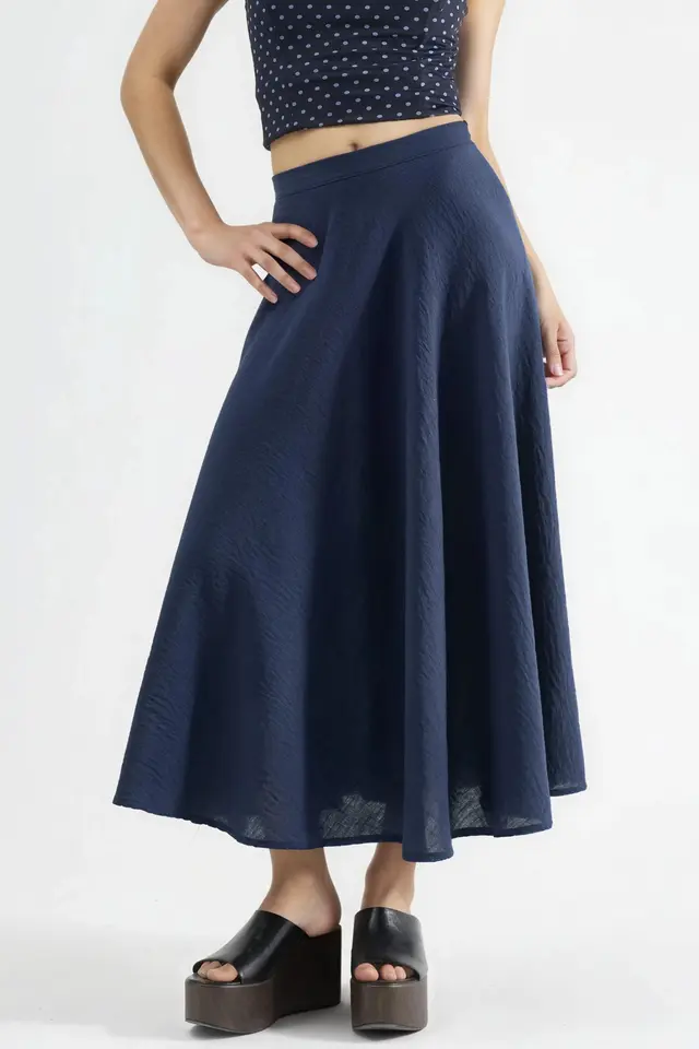 BUSEM High Waist Textured A-Line Maxi Skirt