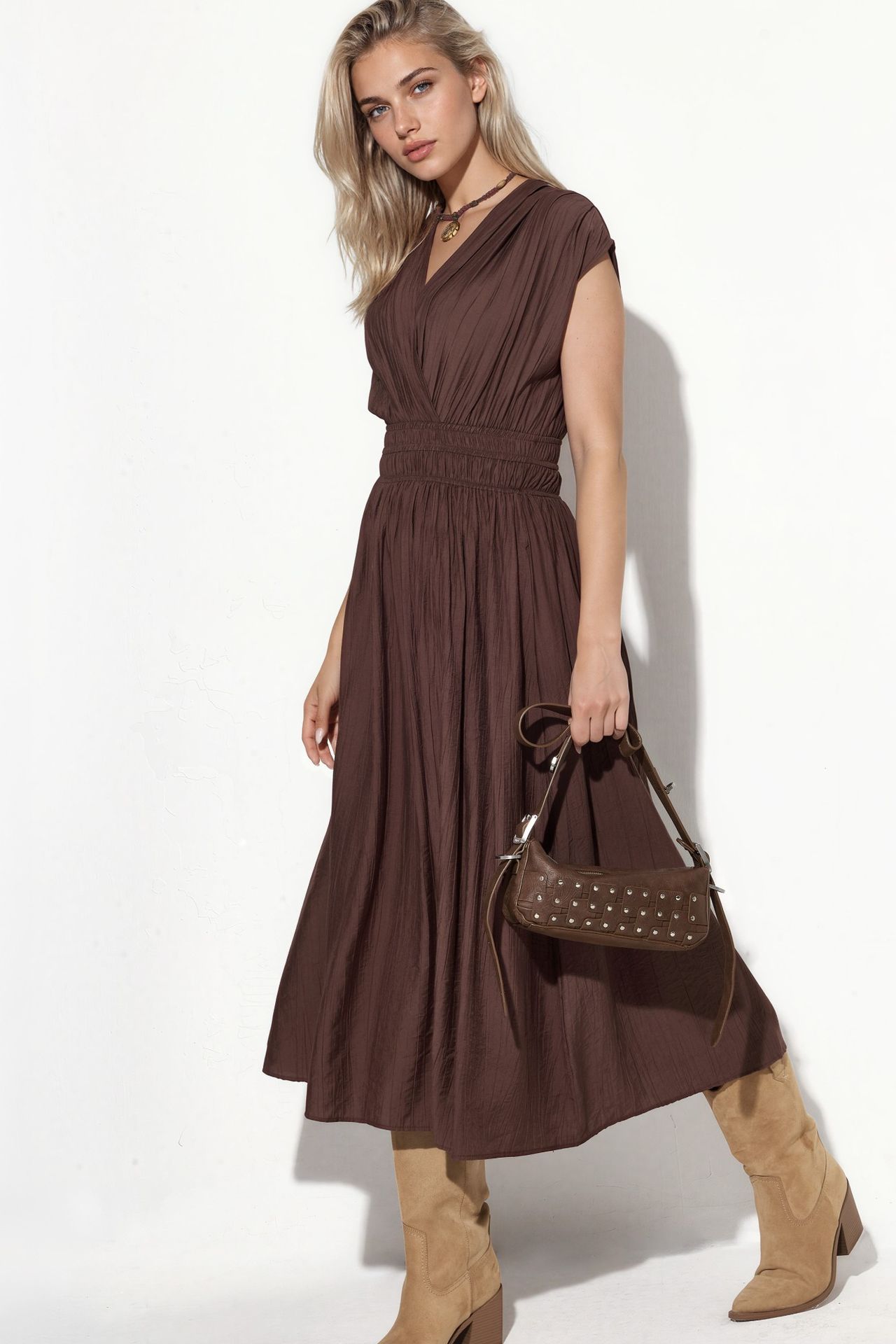 BUSEM Textured V-Neck Midi Dress 4