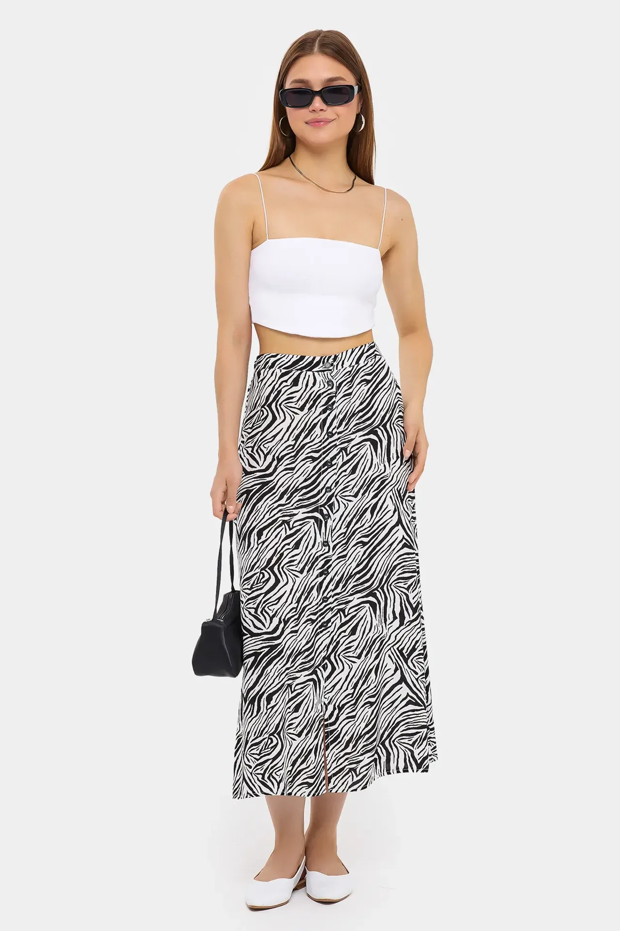 Floral High Waist Buttoned Maxi Skirt