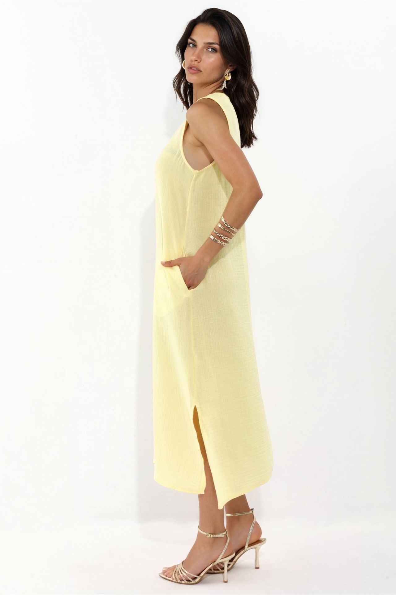 Textured Cotton Midi Beach Dress with Slit 4