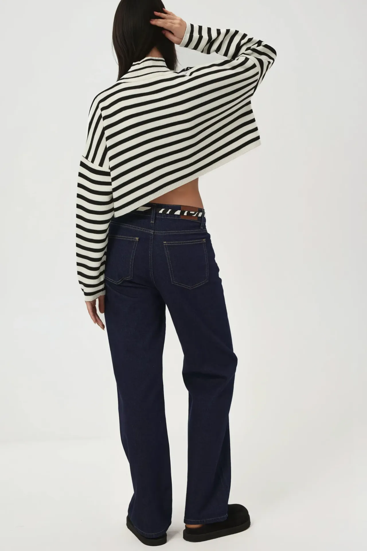 Striped Cropped Oversized Turtleneck Sweater 7