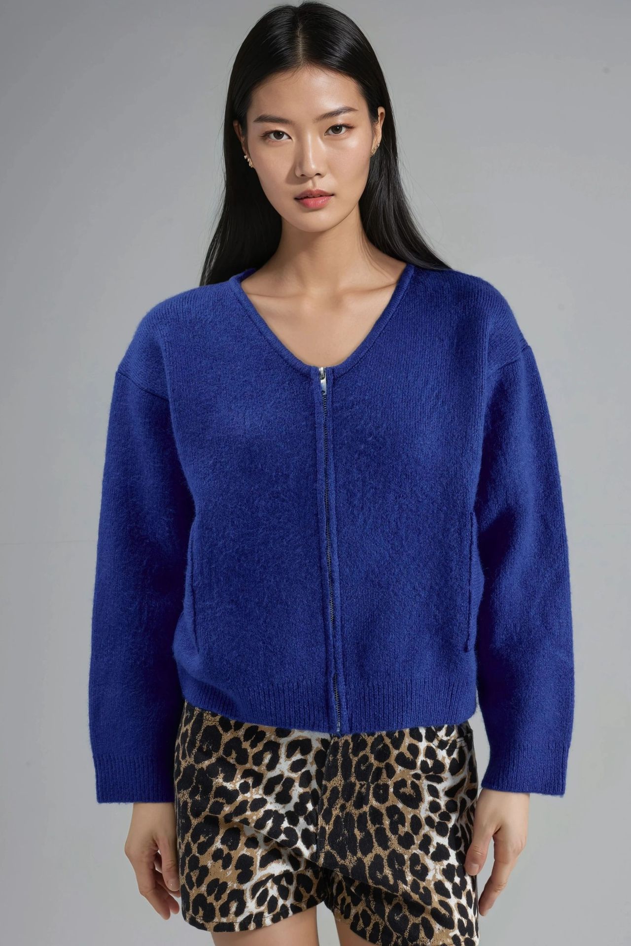 MY FASHION Zippered Knit Cardigan With Pockets 7