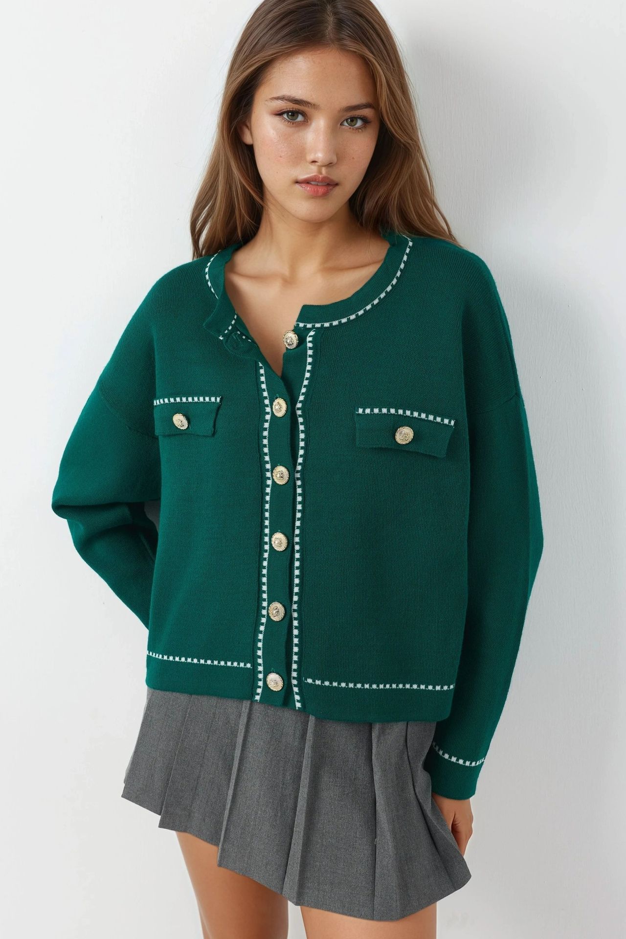 MY FASHION Ribbed Knit Cardigan with Button Closure 1