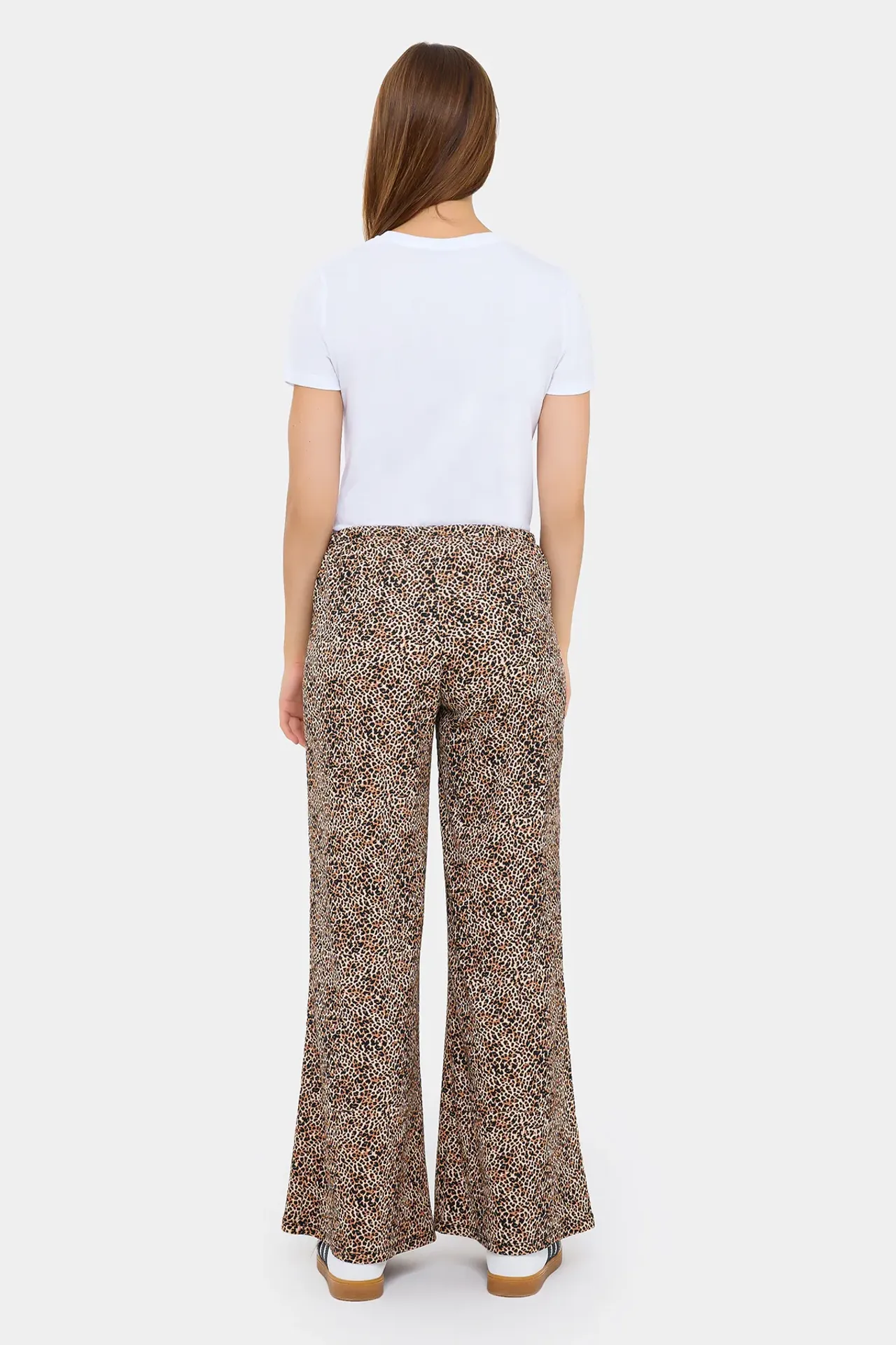 Animal Printed Wide-Leg Trousers with Lace-Up Detail