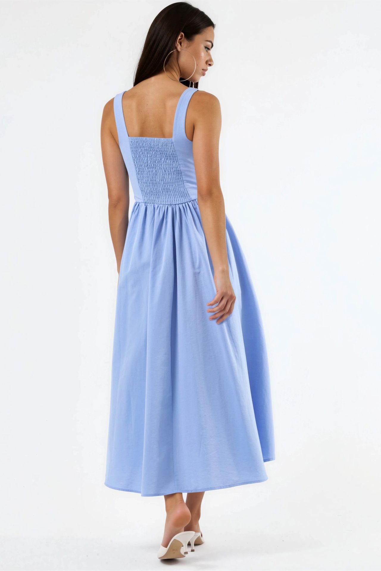 BUSEM Midi Dress with Square Collar and Button Detail 3