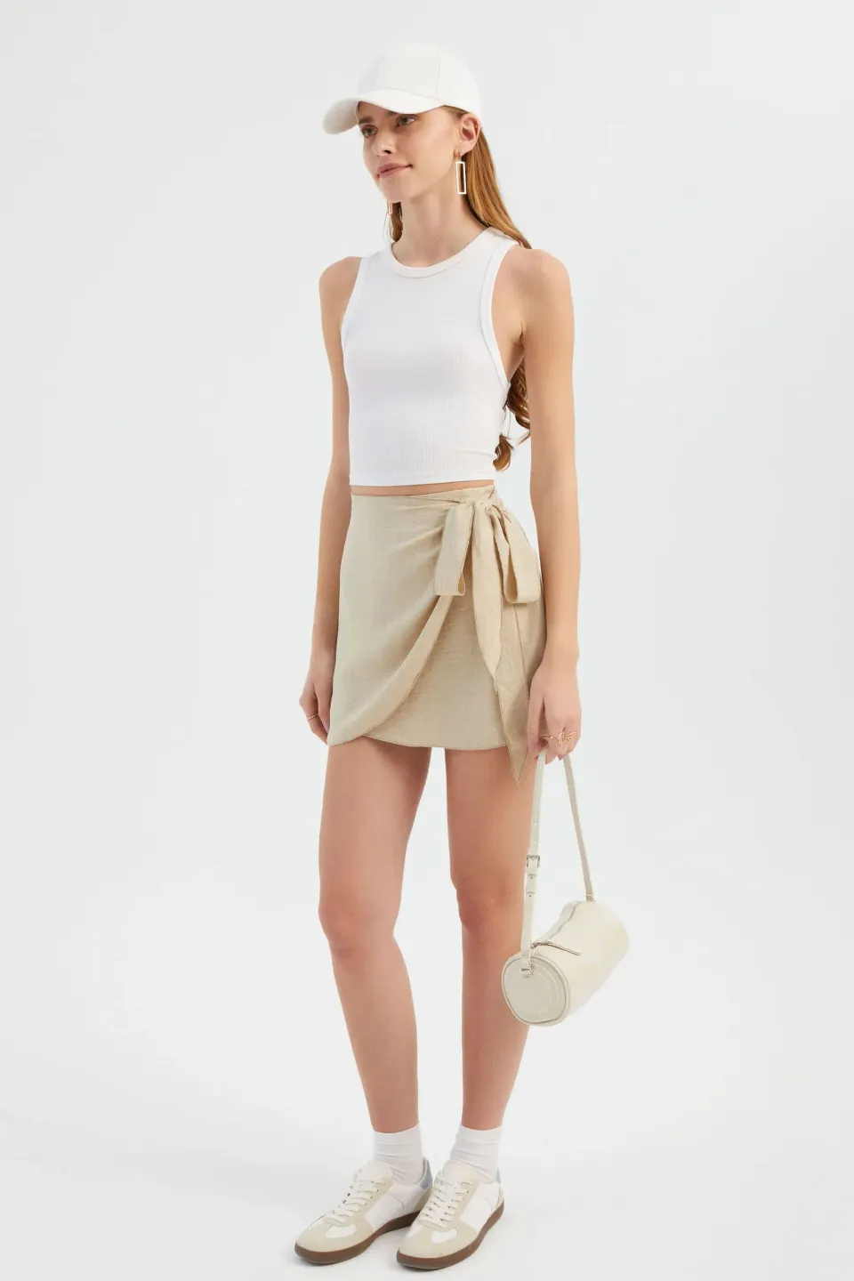 Linen High Waist Wrap Tie Side Mini Skirt