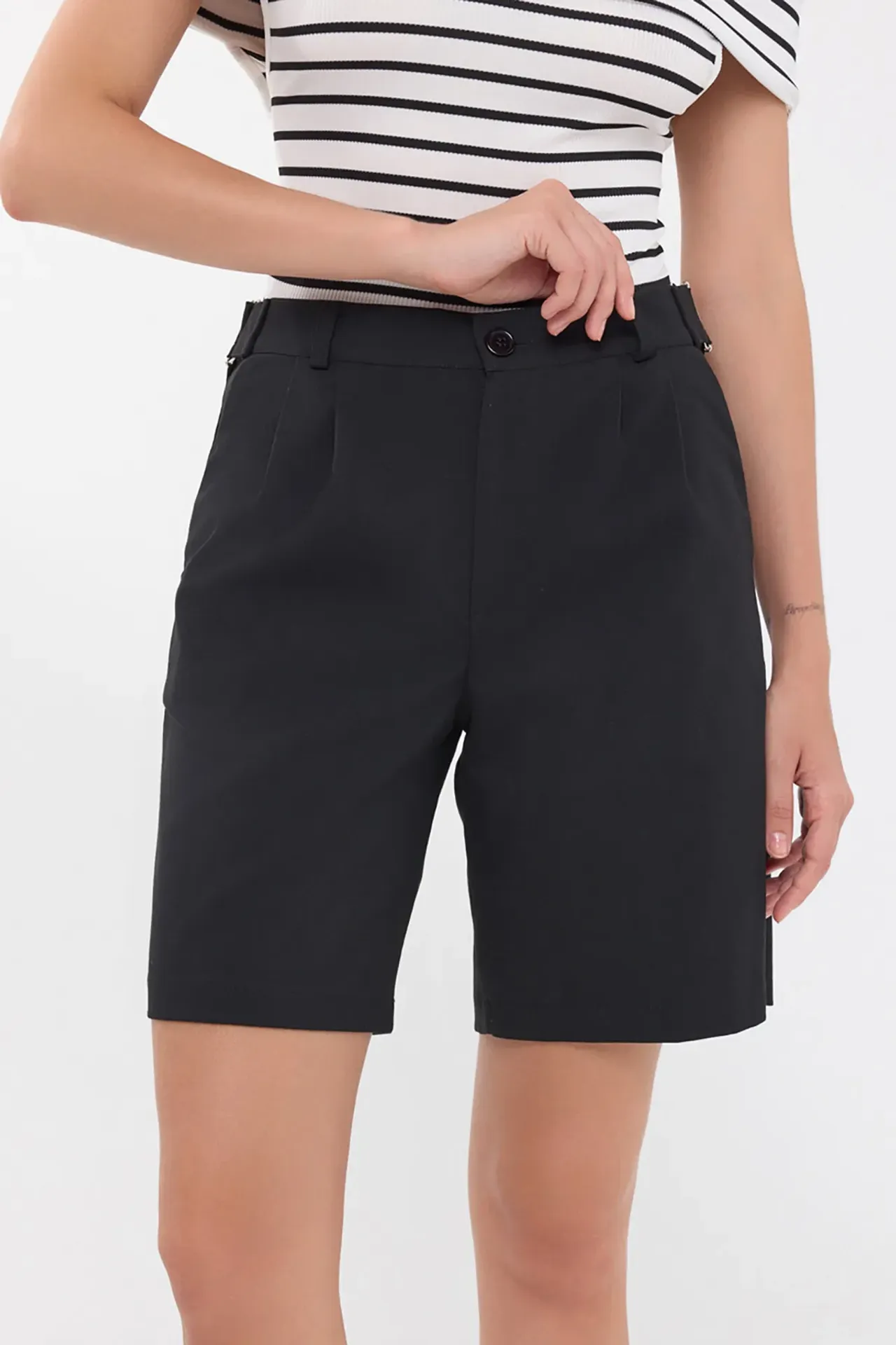 High-Waist Woven Bermuda Shorts