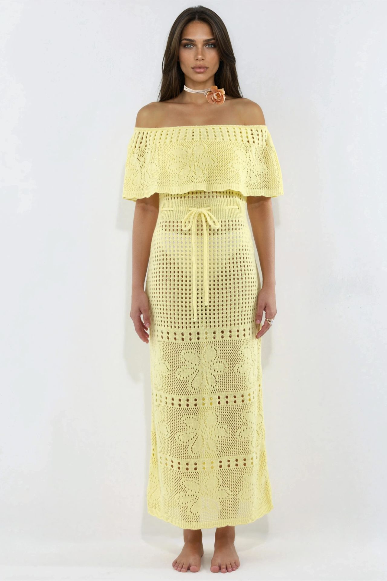 Knit Maxi Bardot Neck Beach Dress 8