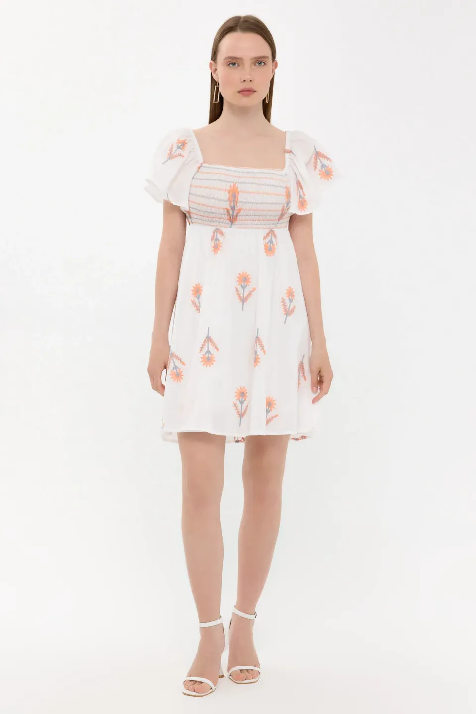 Floral Mini Dress with Bell Sleeves and Square Neck