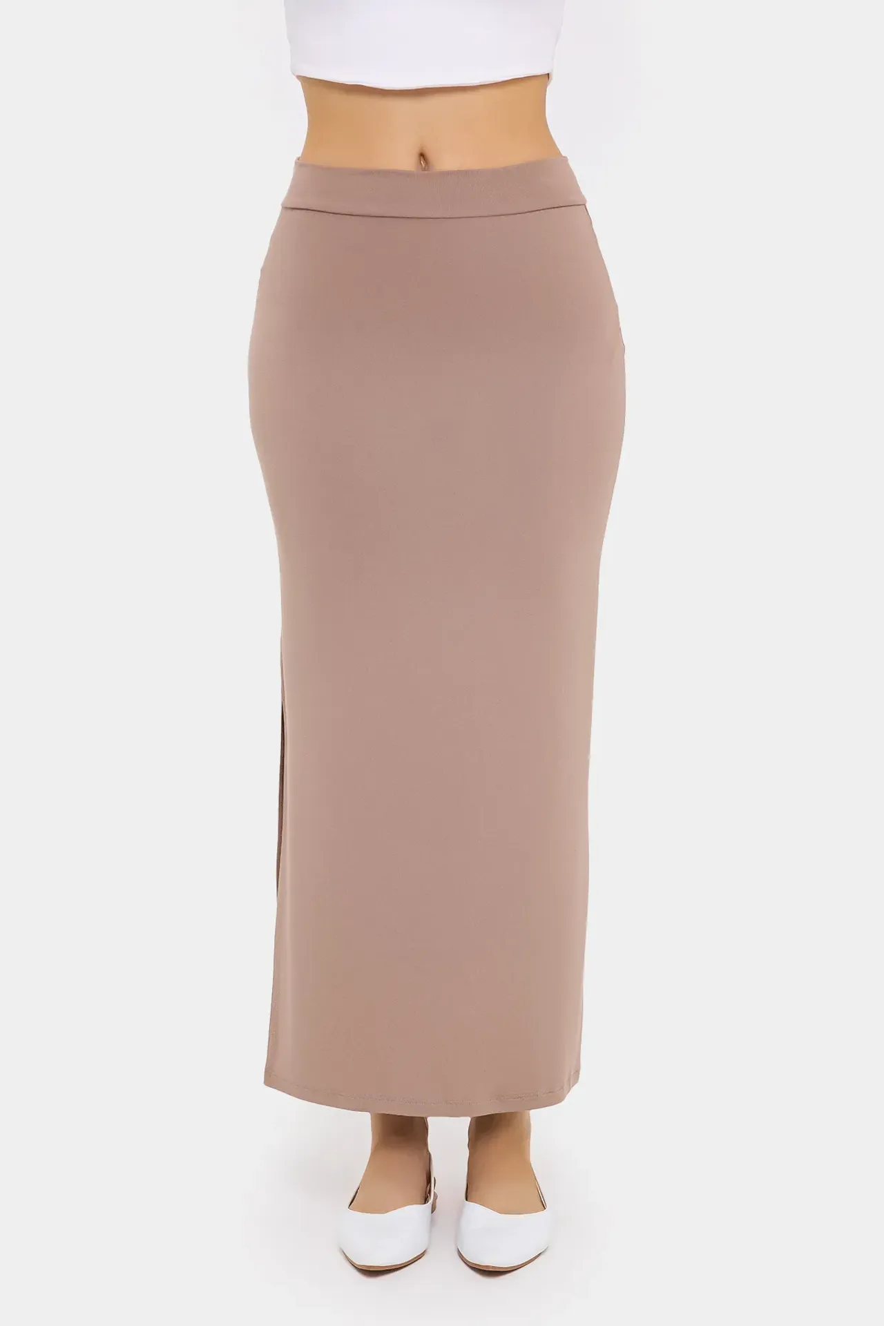 High-Waist Side-Slit Woven Skirt