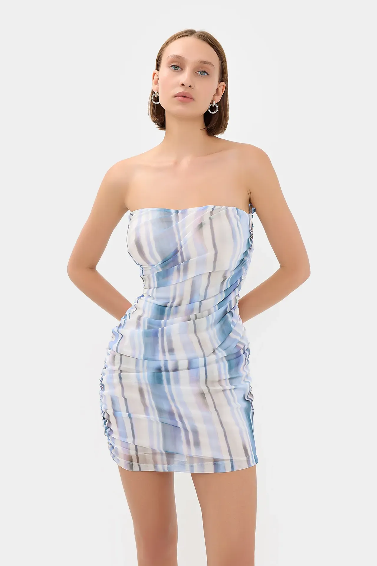 Abstract Strapless Mini Dress