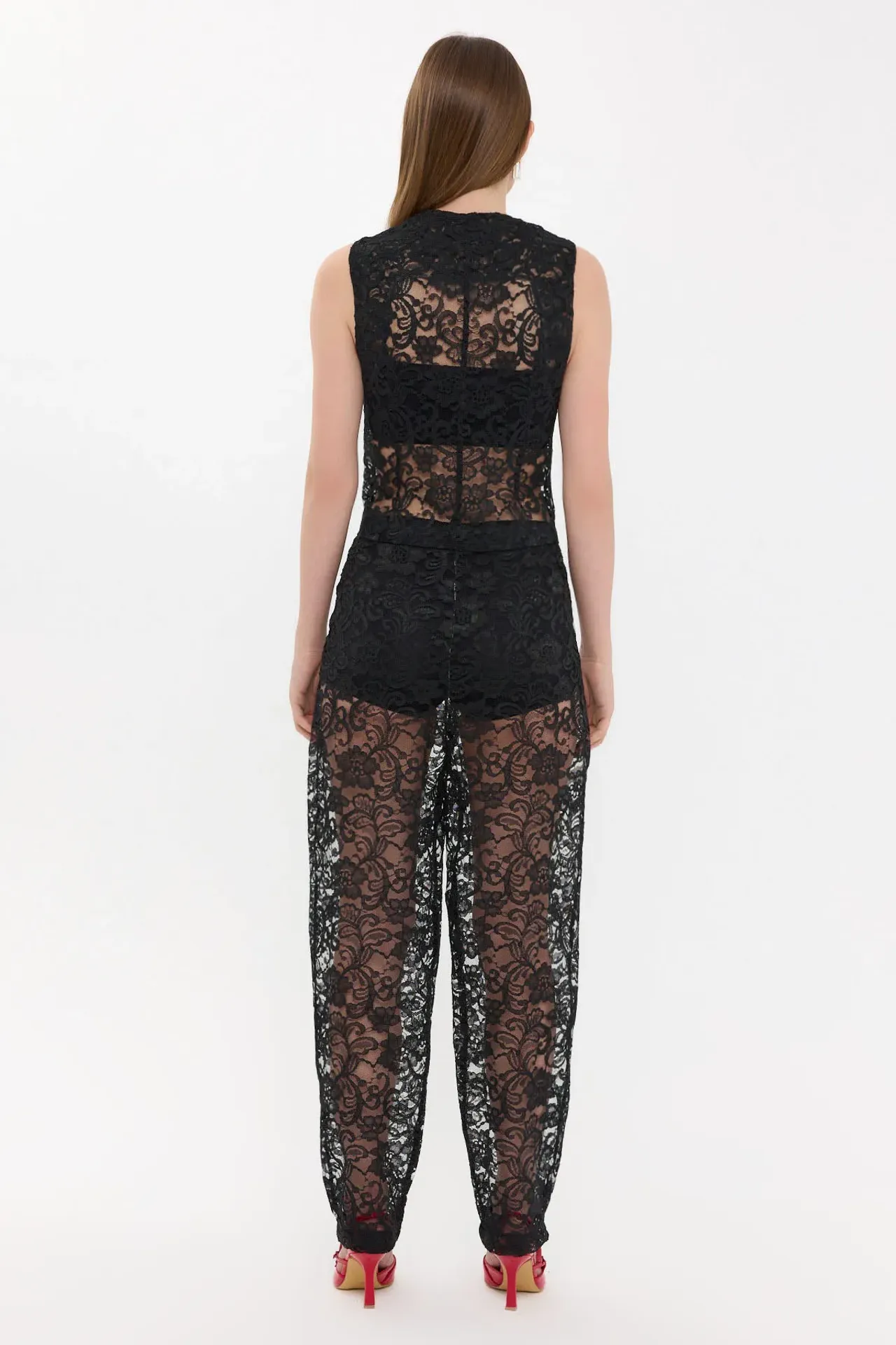 Sleeveless Lace Mesh V-Neck Waistcoat