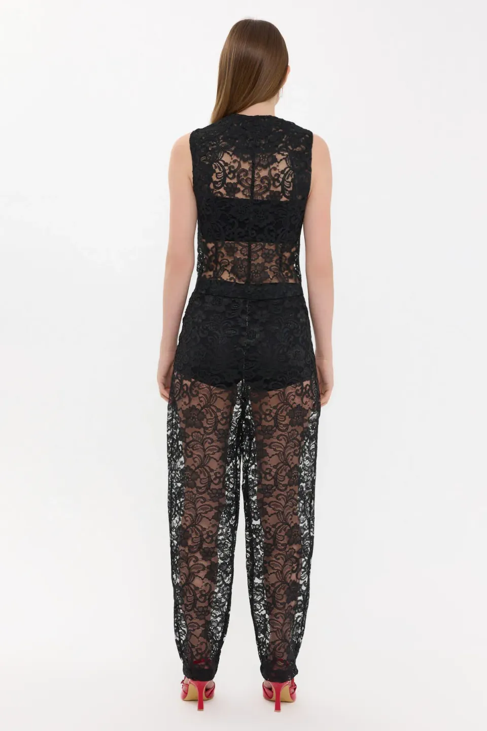 Sleeveless Lace Mesh V-Neck Waistcoat