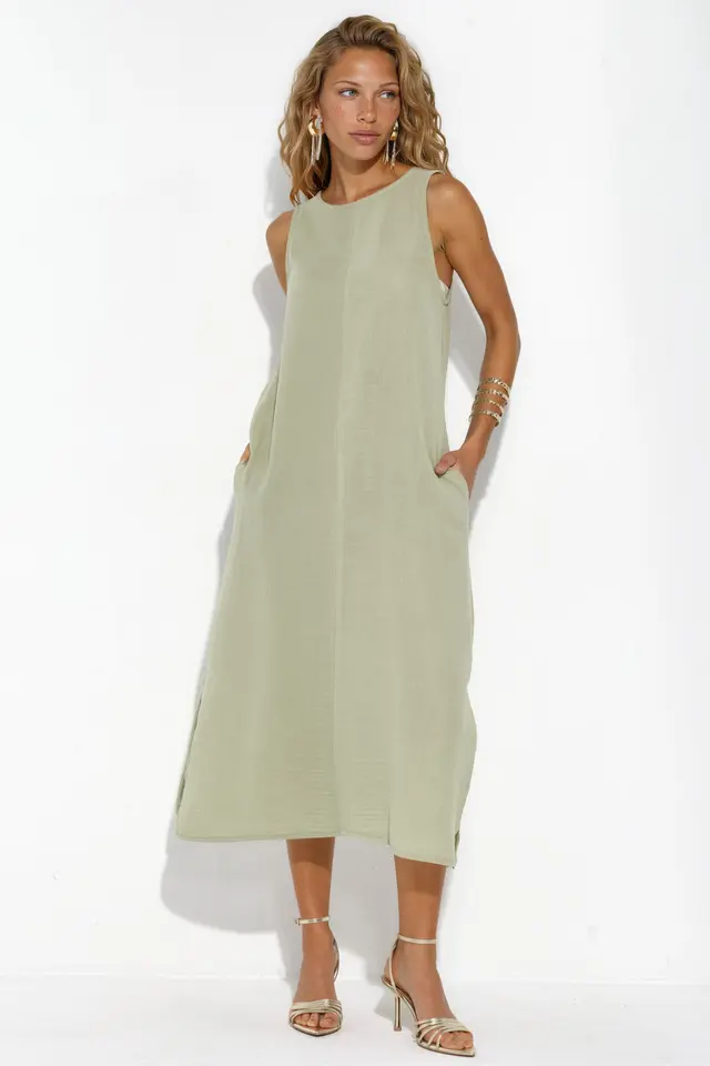 Textured Cotton Midi Beach Dress with Slit