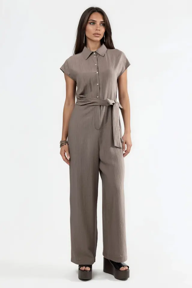 BUSEM Wide Leg Buttoned Shirt Collar Jumpsuit