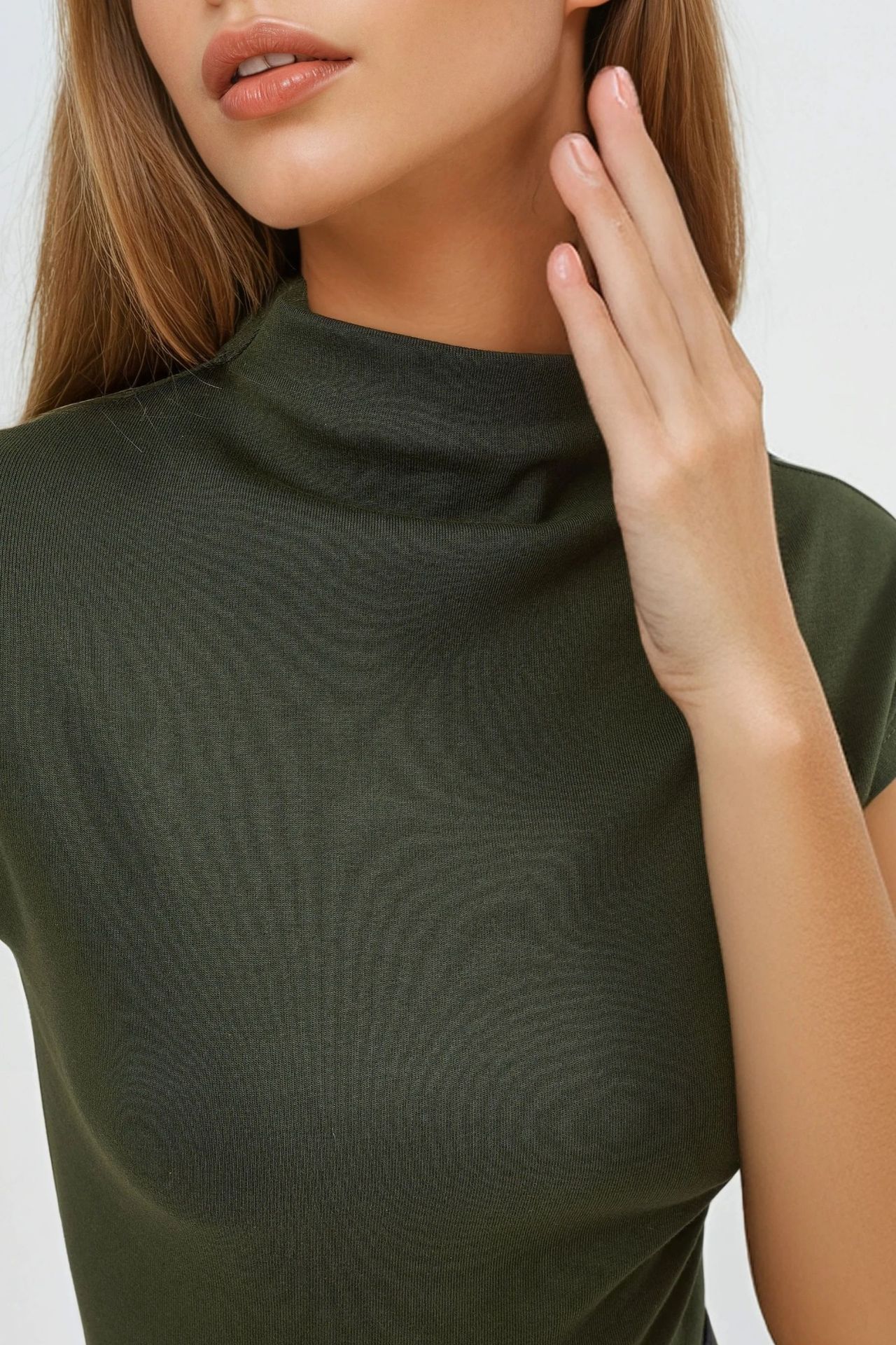 Fitted Mock Neck Cap Sleeve Knitted Blouse 5