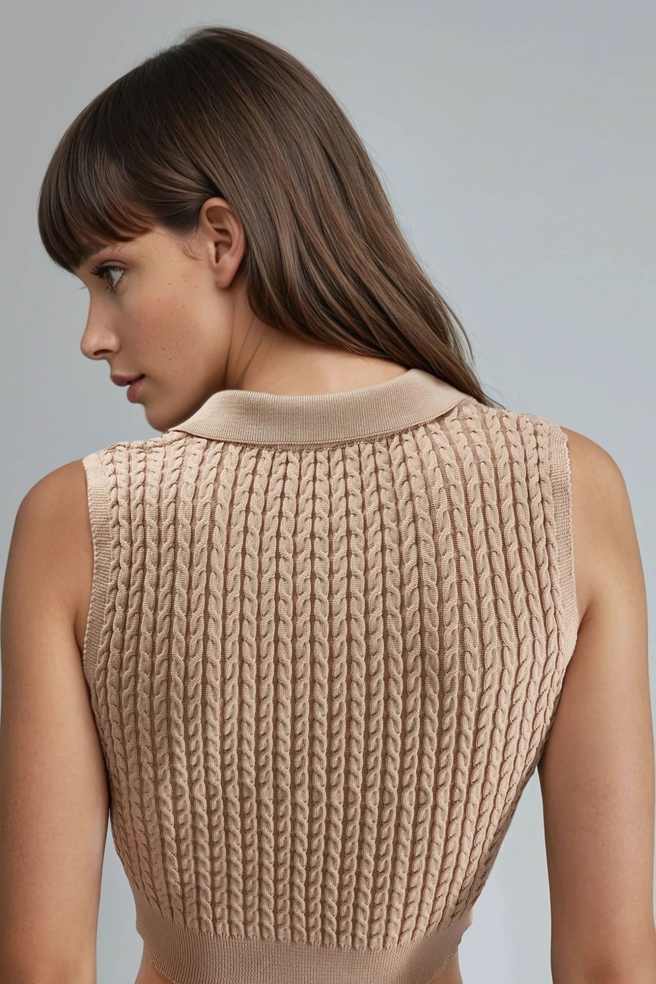 MY FASHION Cable Knit V Neck Sweater 3