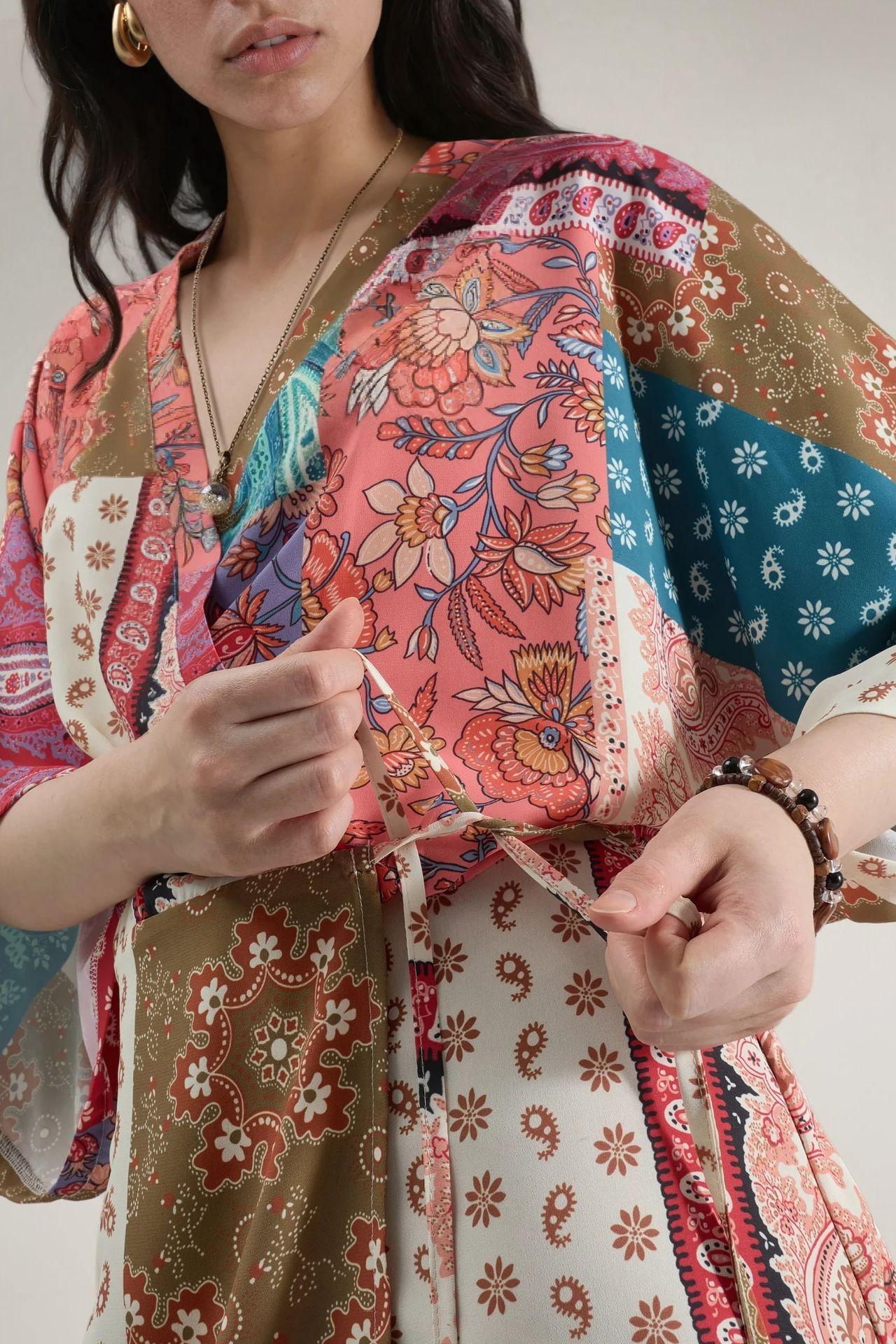 Ethnic Print Front-Tie Mini Dress 6
