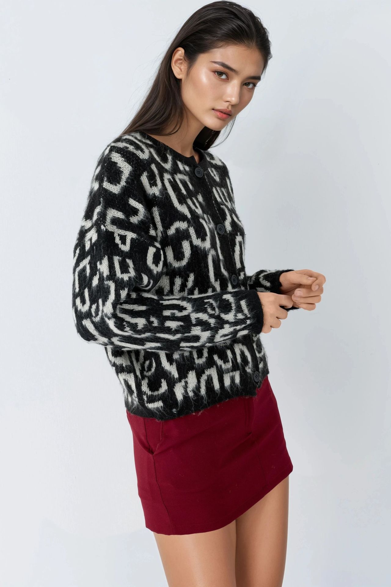 MY FASHION Jacquard  Long Sleeve Buttoned Cardigan 2