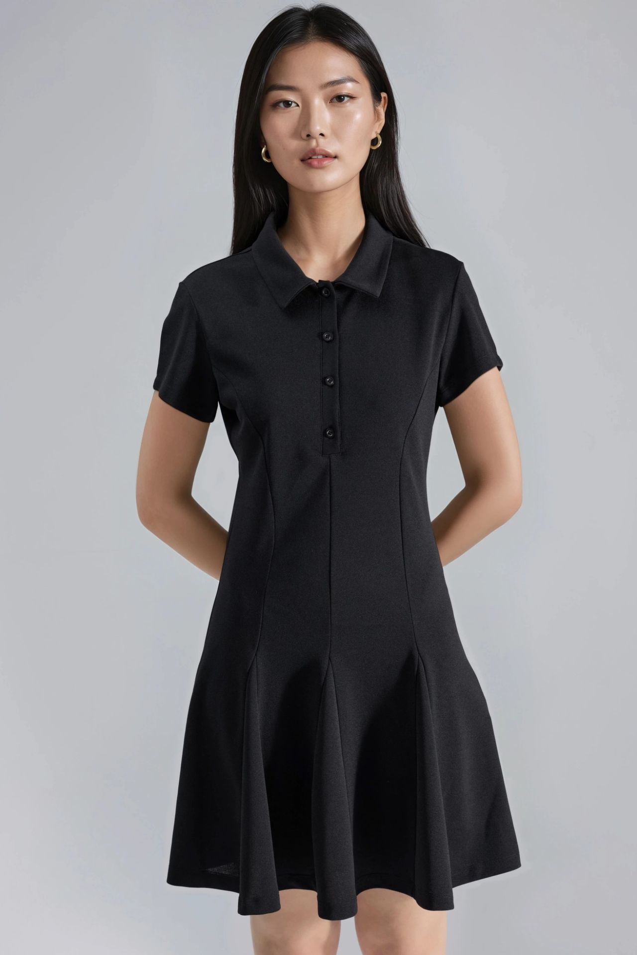 Crepe Mini Dress with Button Closure and Polo Collar 6