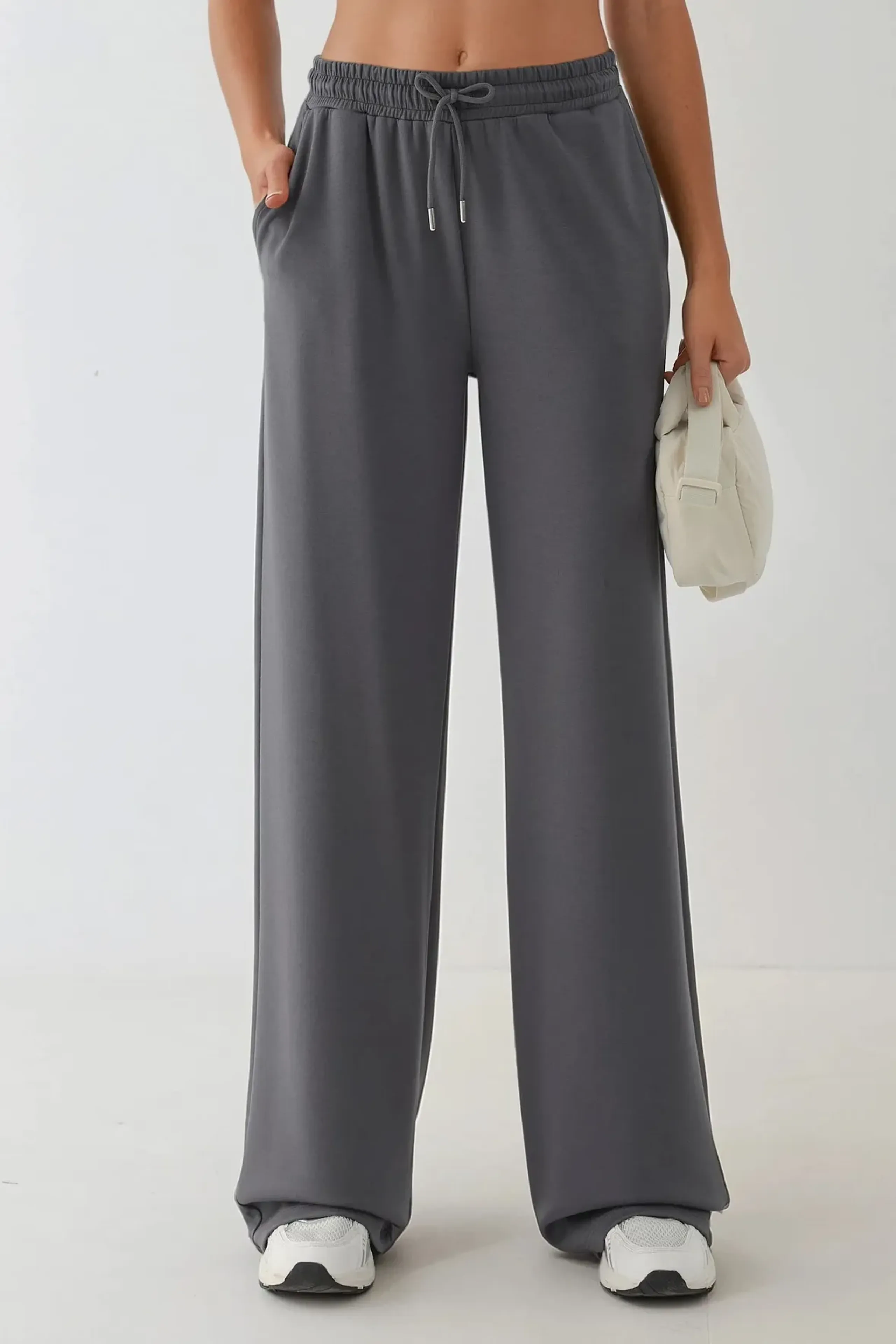 HiCCUP - Charcoal Grey Soft Modal Touch Wide Leg Sweatpants Women