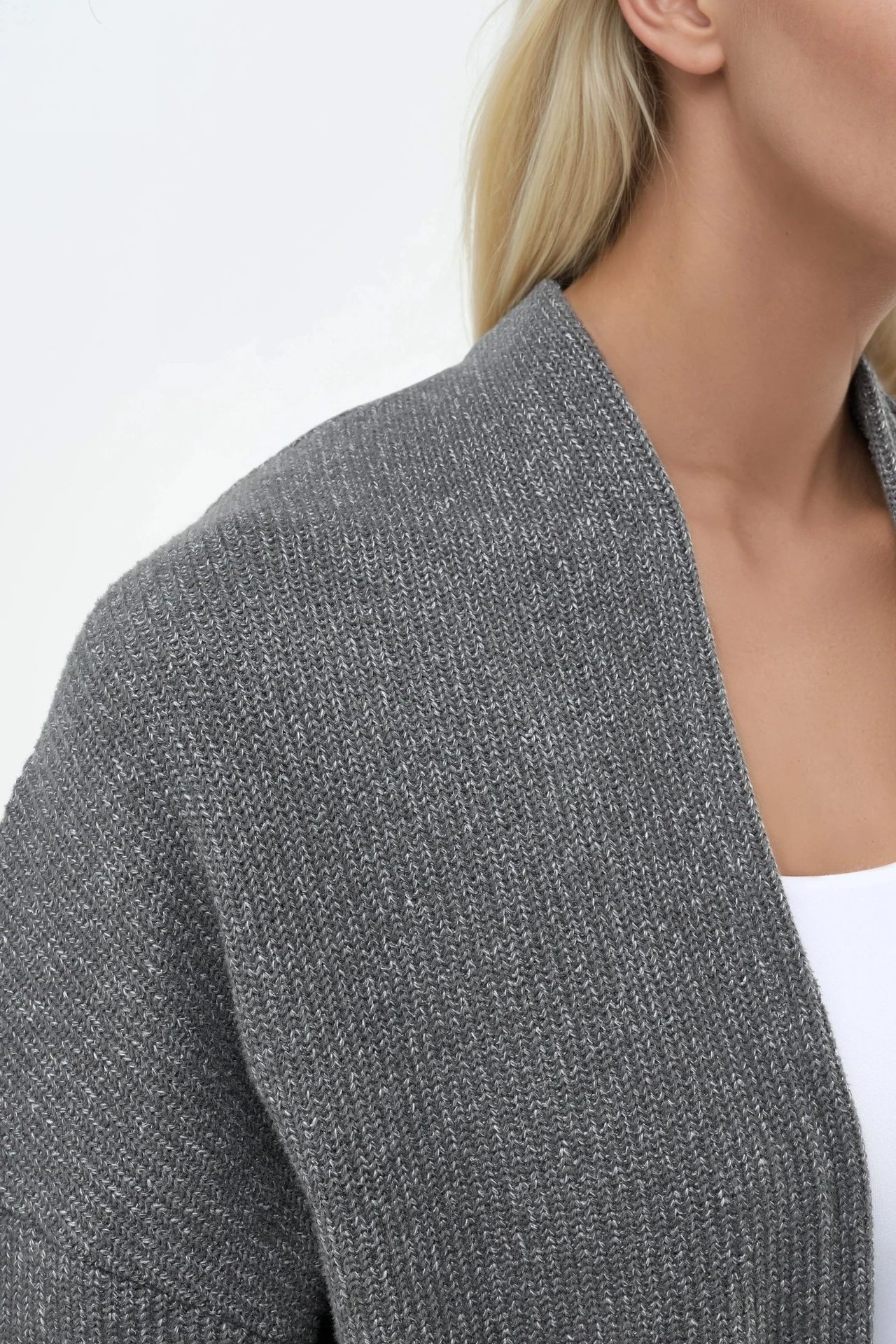 BUSEM Long Ribbed Knit Cardigan with Open Collar 4