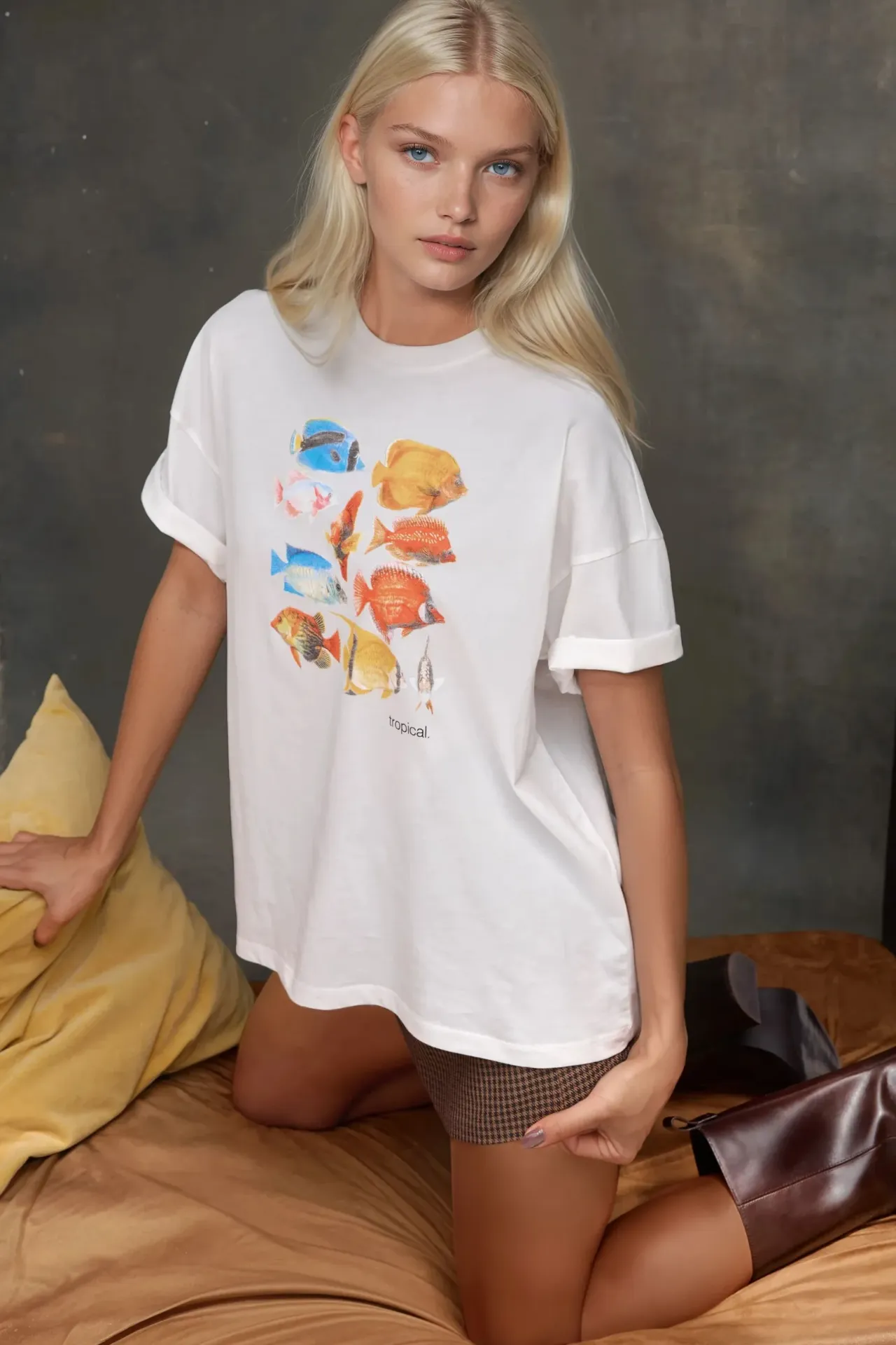 %100 Cotton Oversized Printed Crew Neck Cotton T-Shirt 3