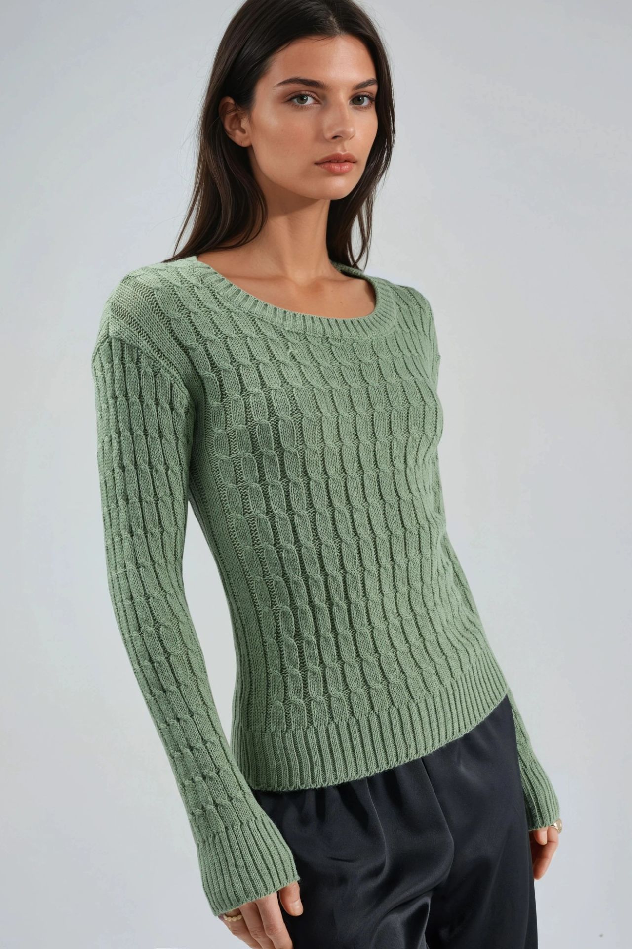 MY FASHION Boat Neck Cable Knit Sweater 2
