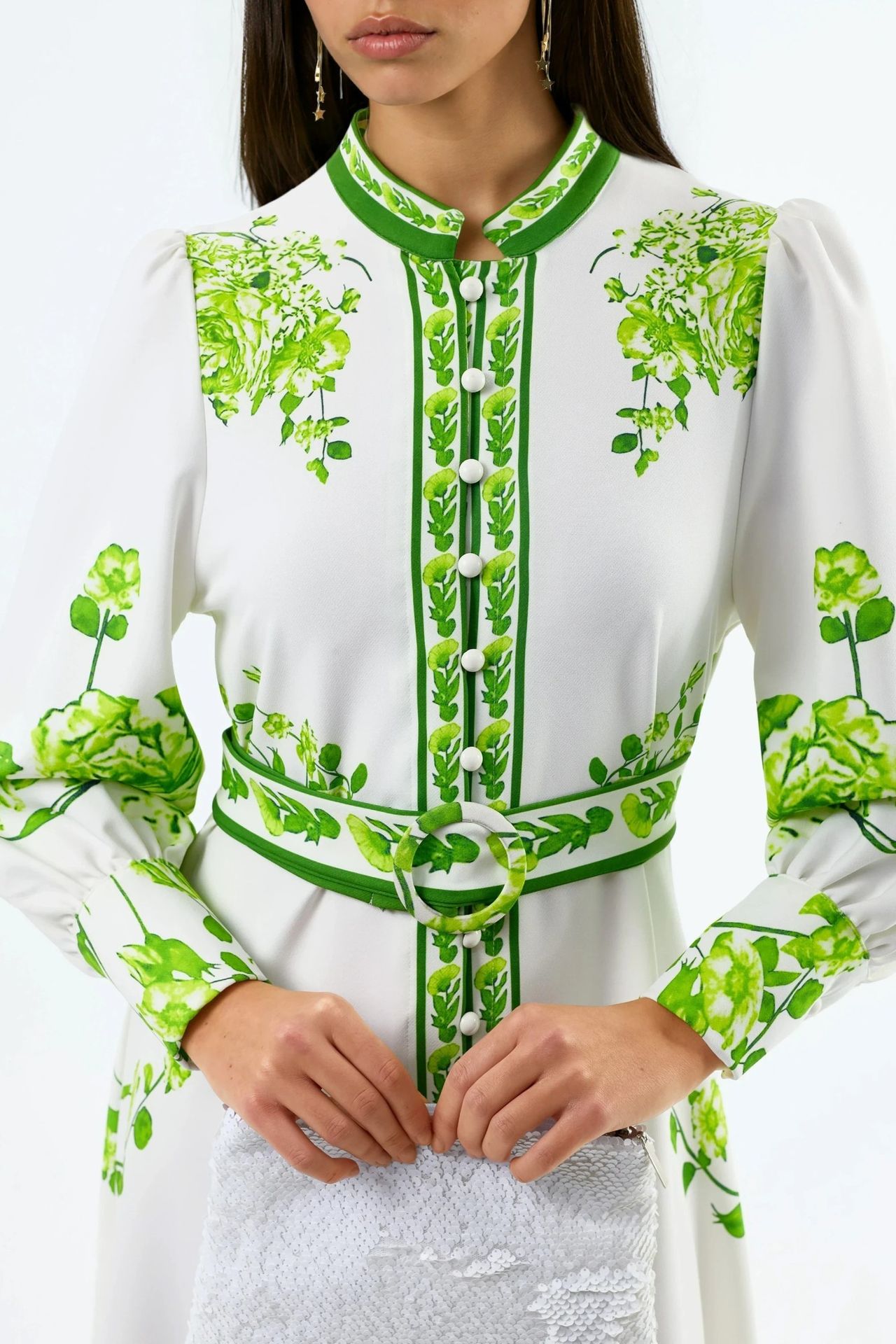 MSN Floral Long Sleeve Belted Maxi Dress with Mandarin Collar 5