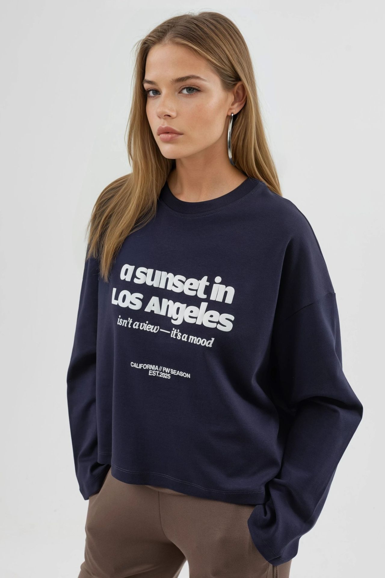 BUSEM Relaxed Fit Long Sleeve Crew Neck Back Printed Top 2