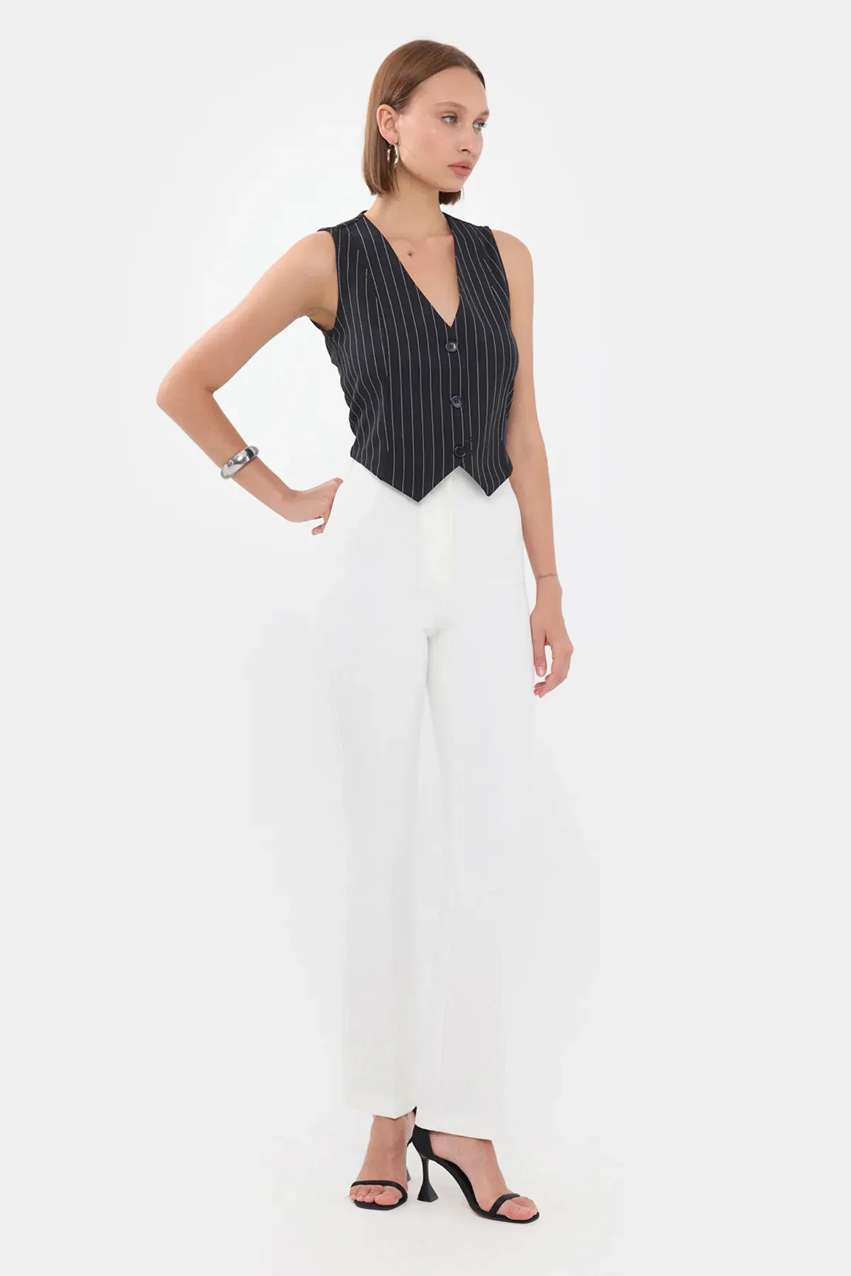 Striped Sleeveless V-Neck Waistcoat 3