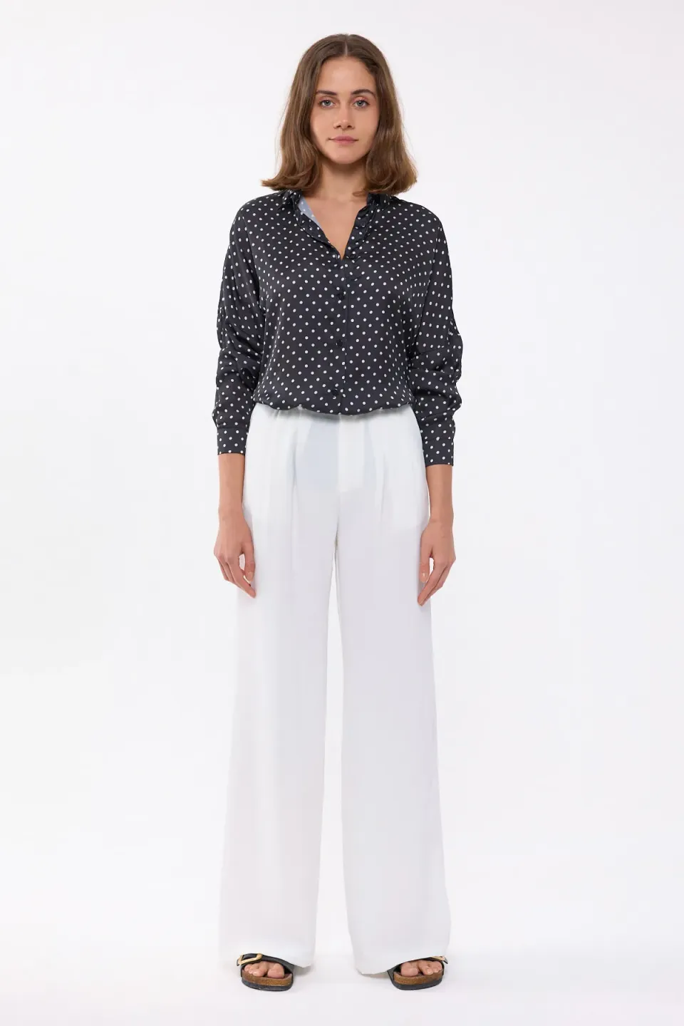 Polka-dot Satin Long Sleeve Shirt